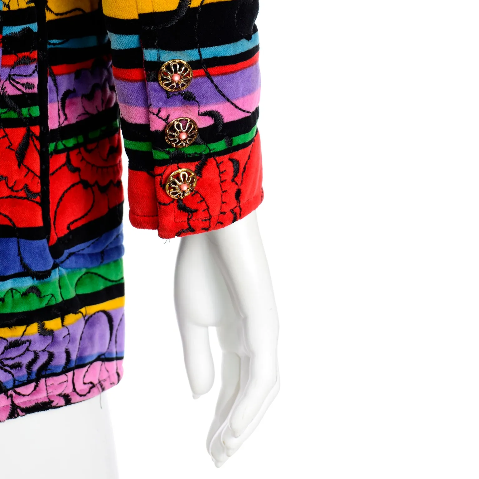 1990s Emanuel Ungaro Parallele Colorful Quilted Floral Velvet Jacket