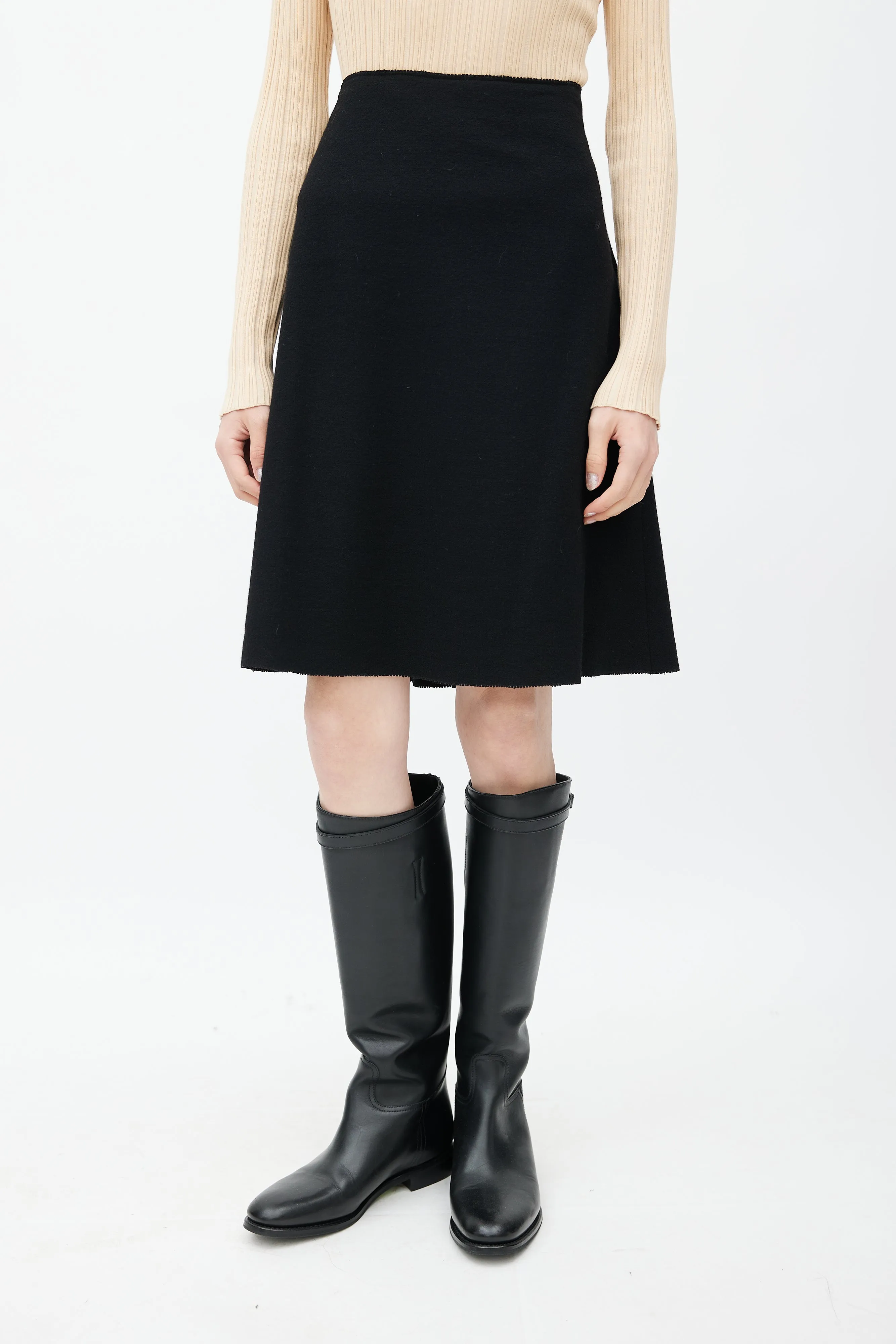 Black Wool A-Line Skirt