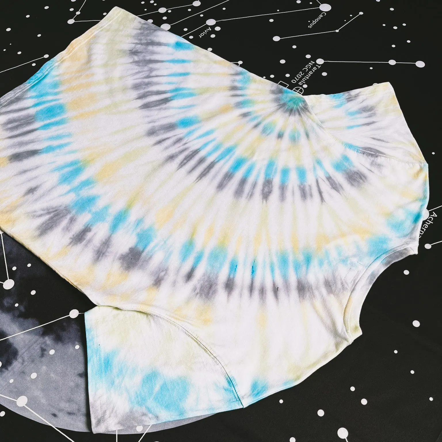 Dark Grey, Yellow, Aquamarine & Matcha Green Sunrise Tie Dye T Shirt