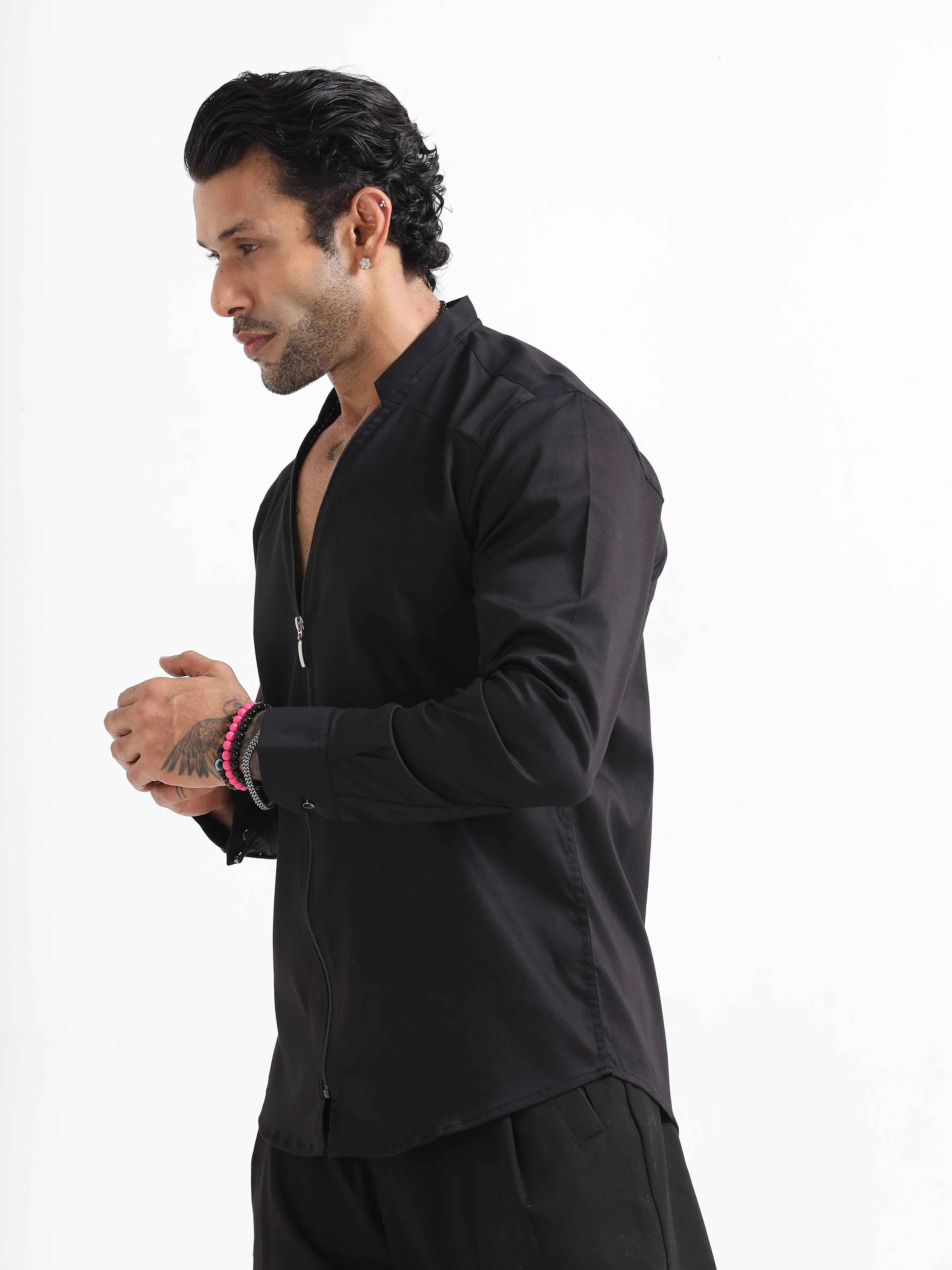 Effortless Zip Up Shirt In Black