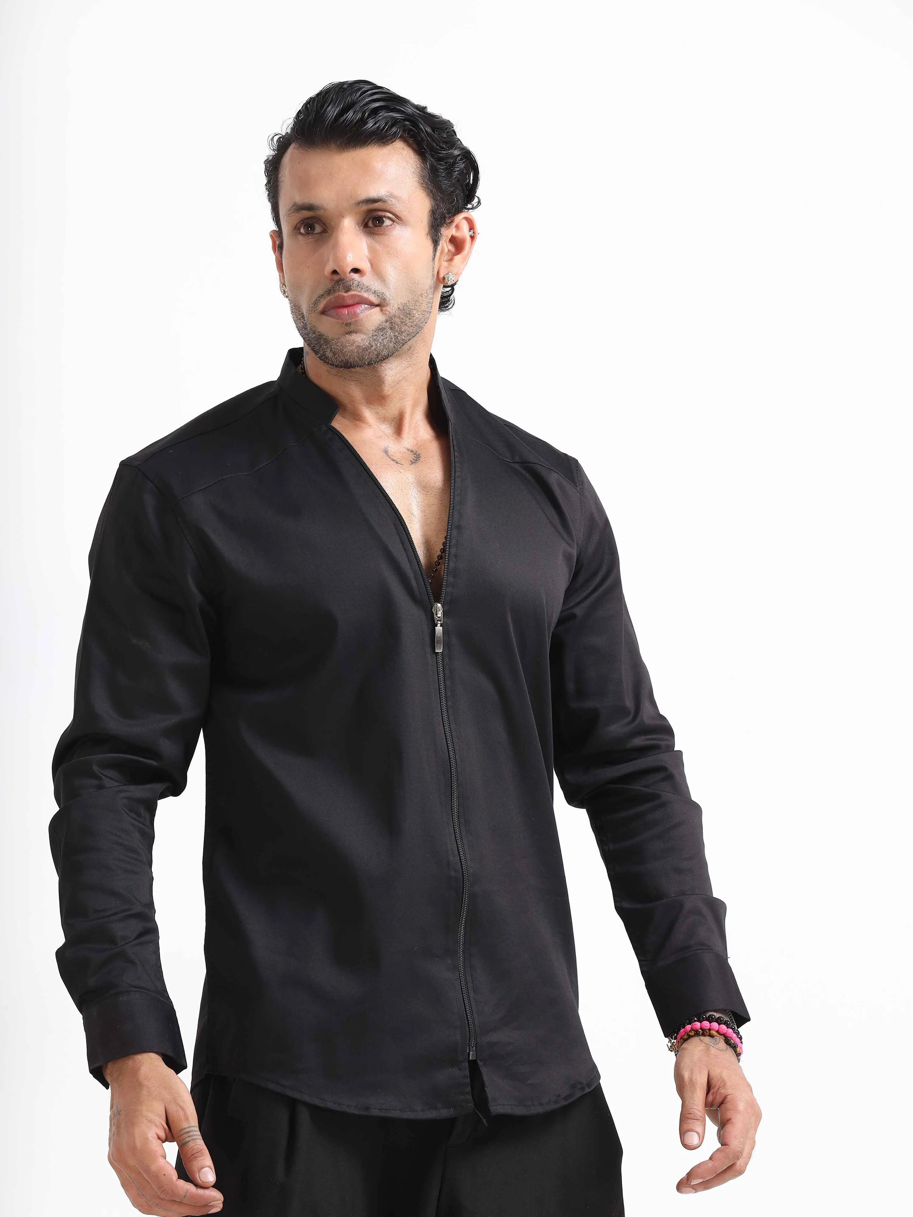 Effortless Zip Up Shirt In Black