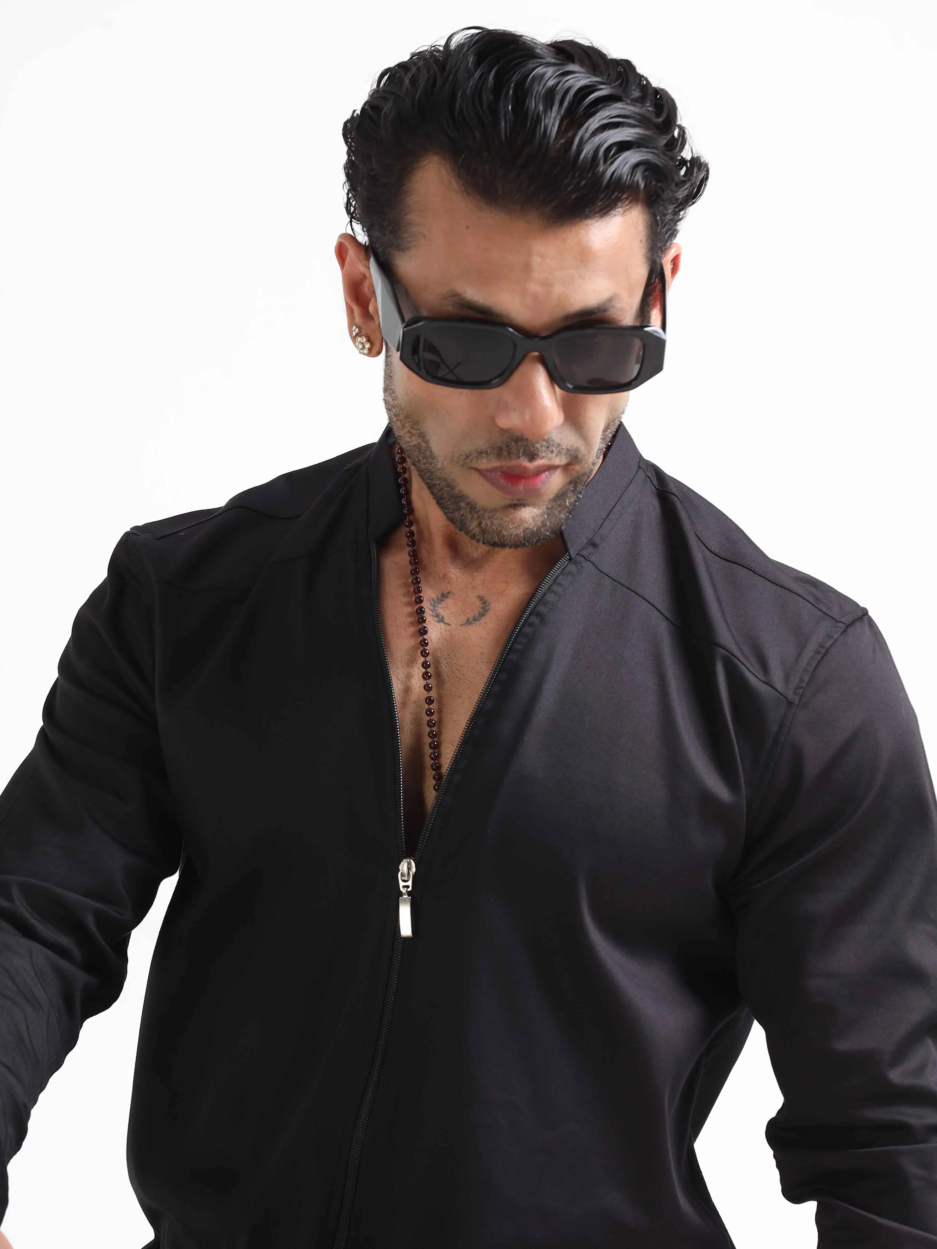 Effortless Zip Up Shirt In Black