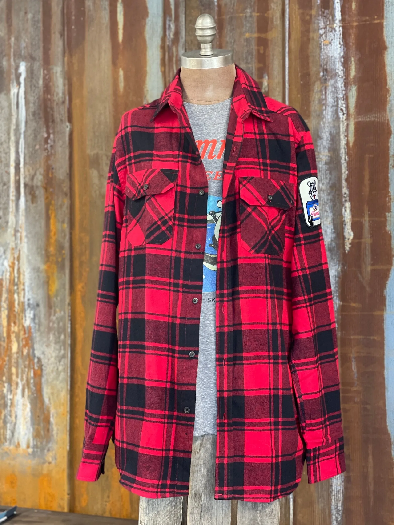 Hamm's Football Bear Flannel- Classic Red/ Black