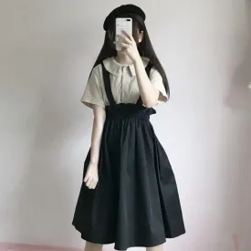 High-Waist Paperbag Skirt With Suspenders