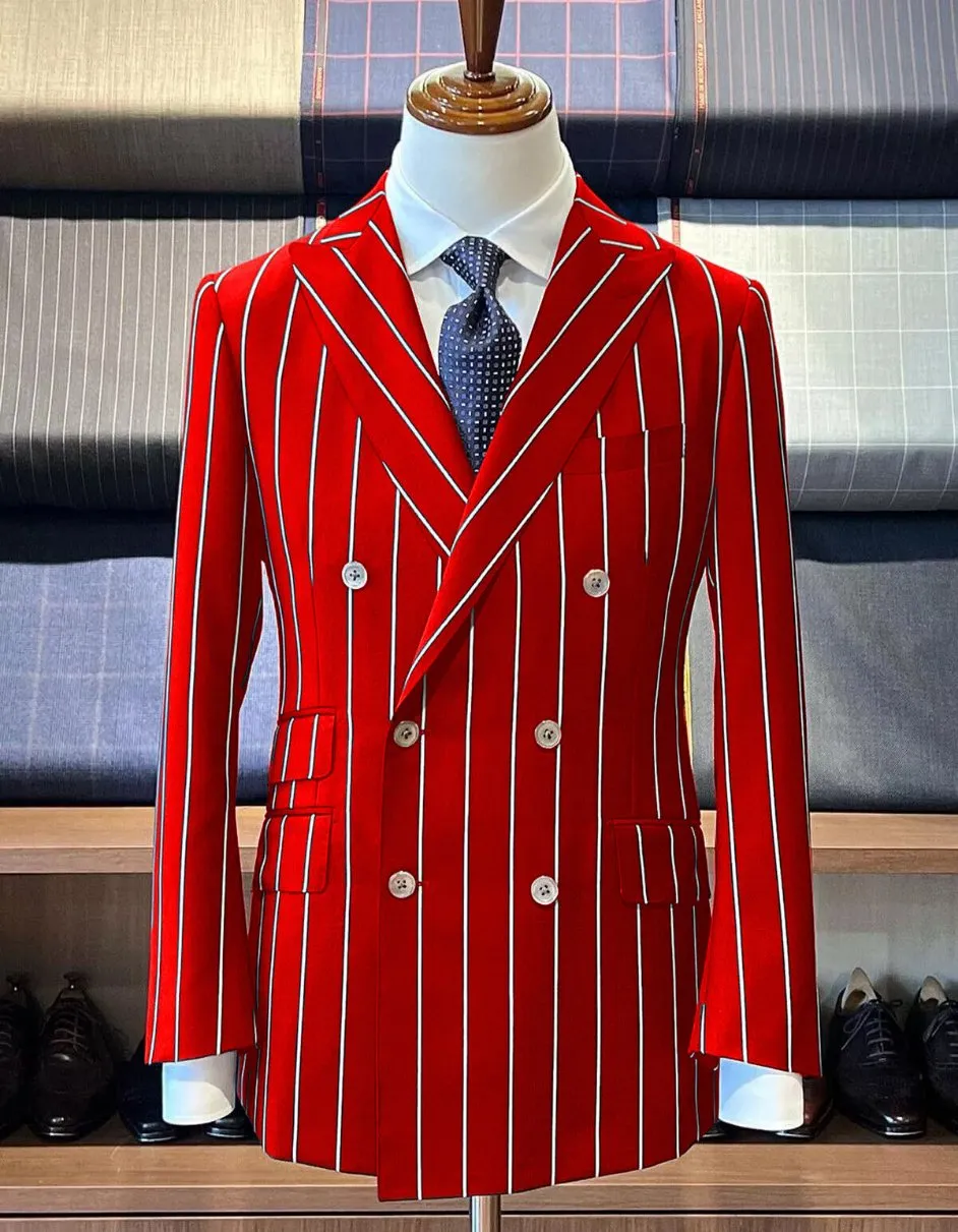 Hot Red Pinstripe Suit - Gangster Suit - 1920's Suit - Double Breasted Suit