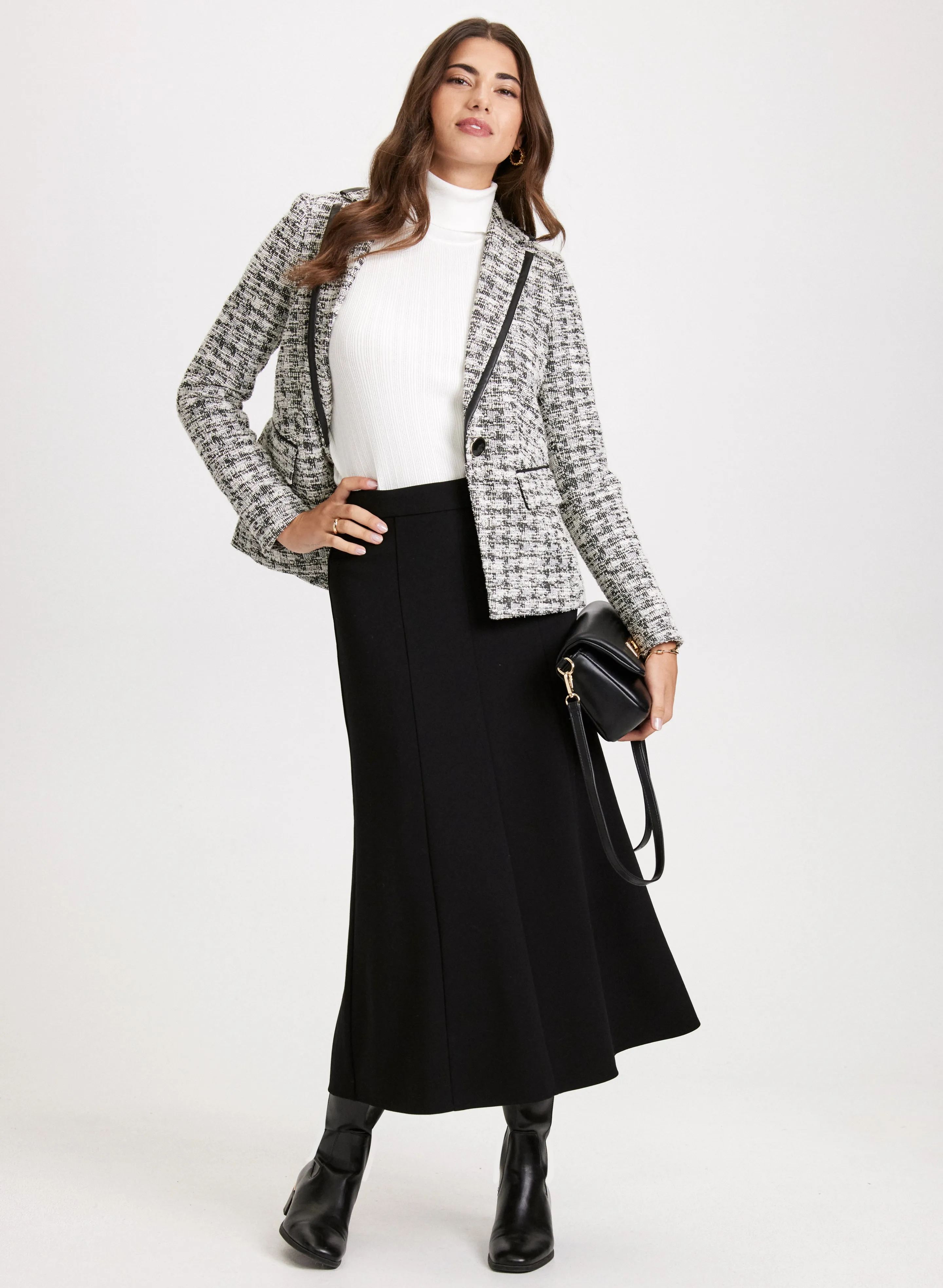 Houndstooth Print Blazer & A-Line Skirt