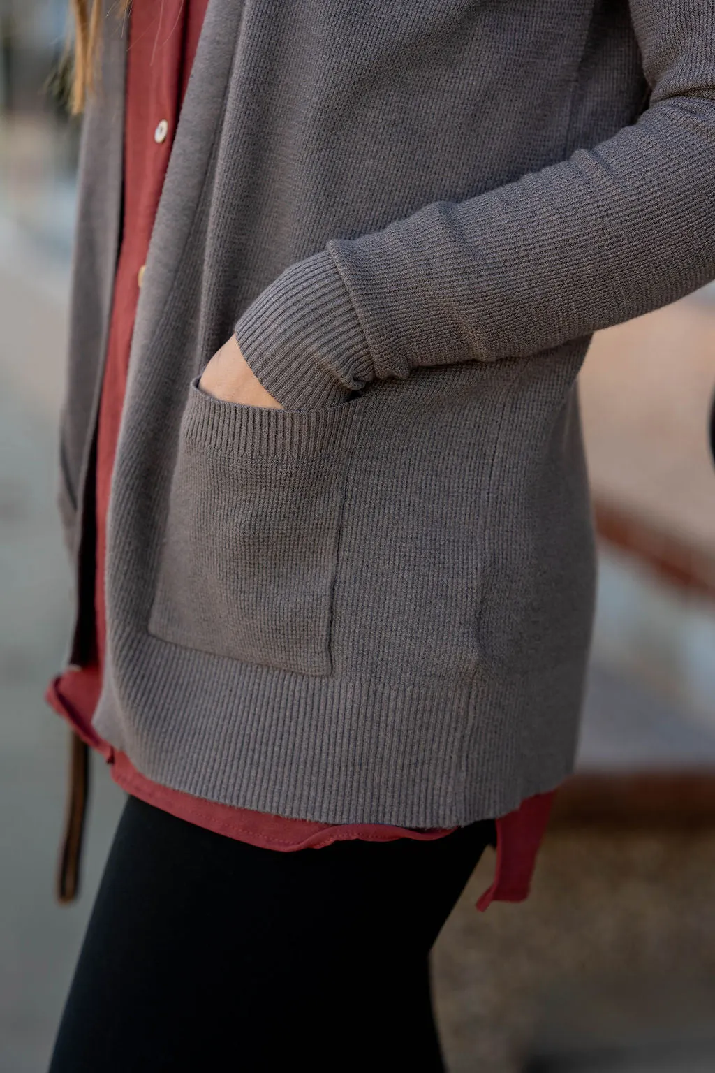 Lightweight Waffled Pocket Cardigan