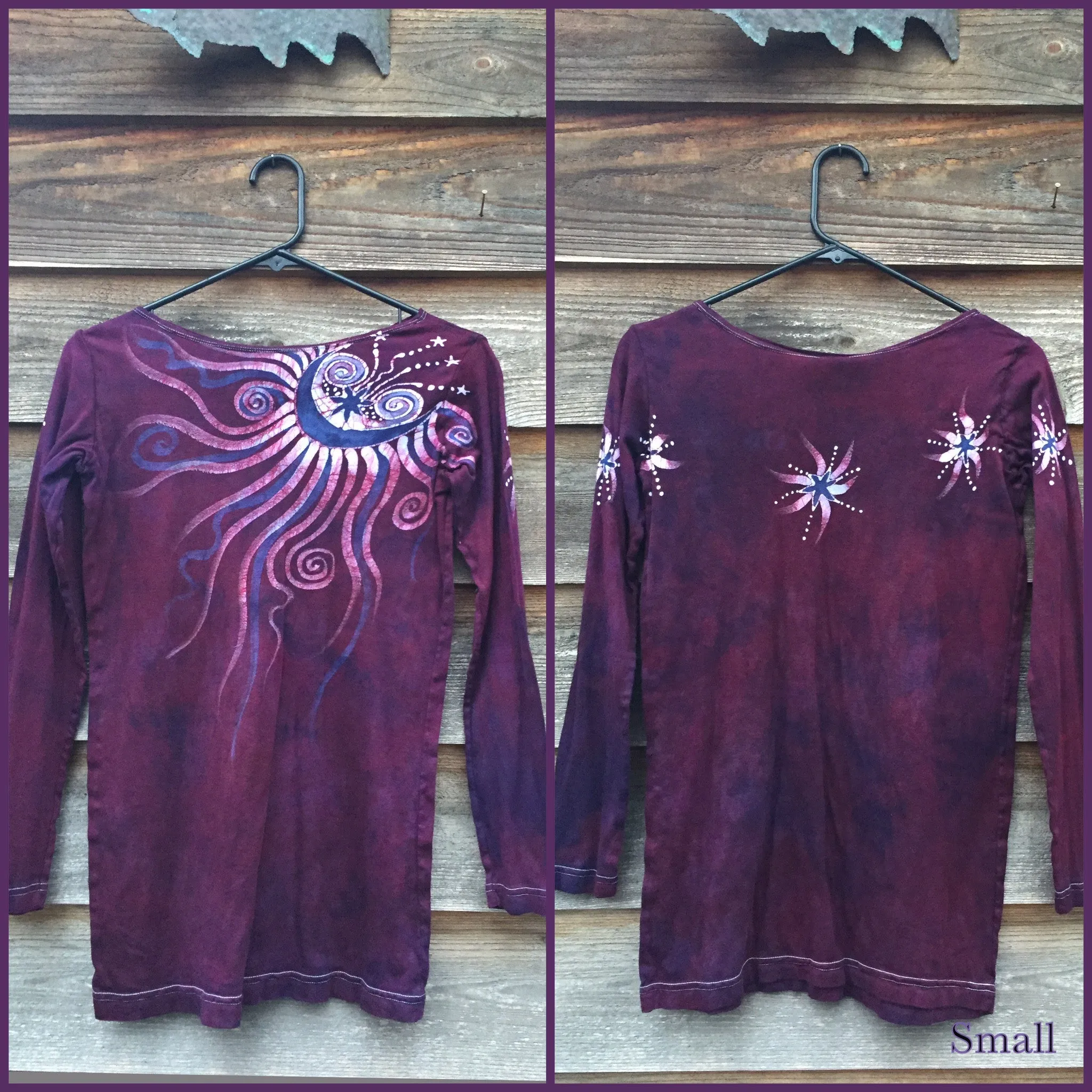 Maroon Shoulder Moon Long Sleeve Batik Top