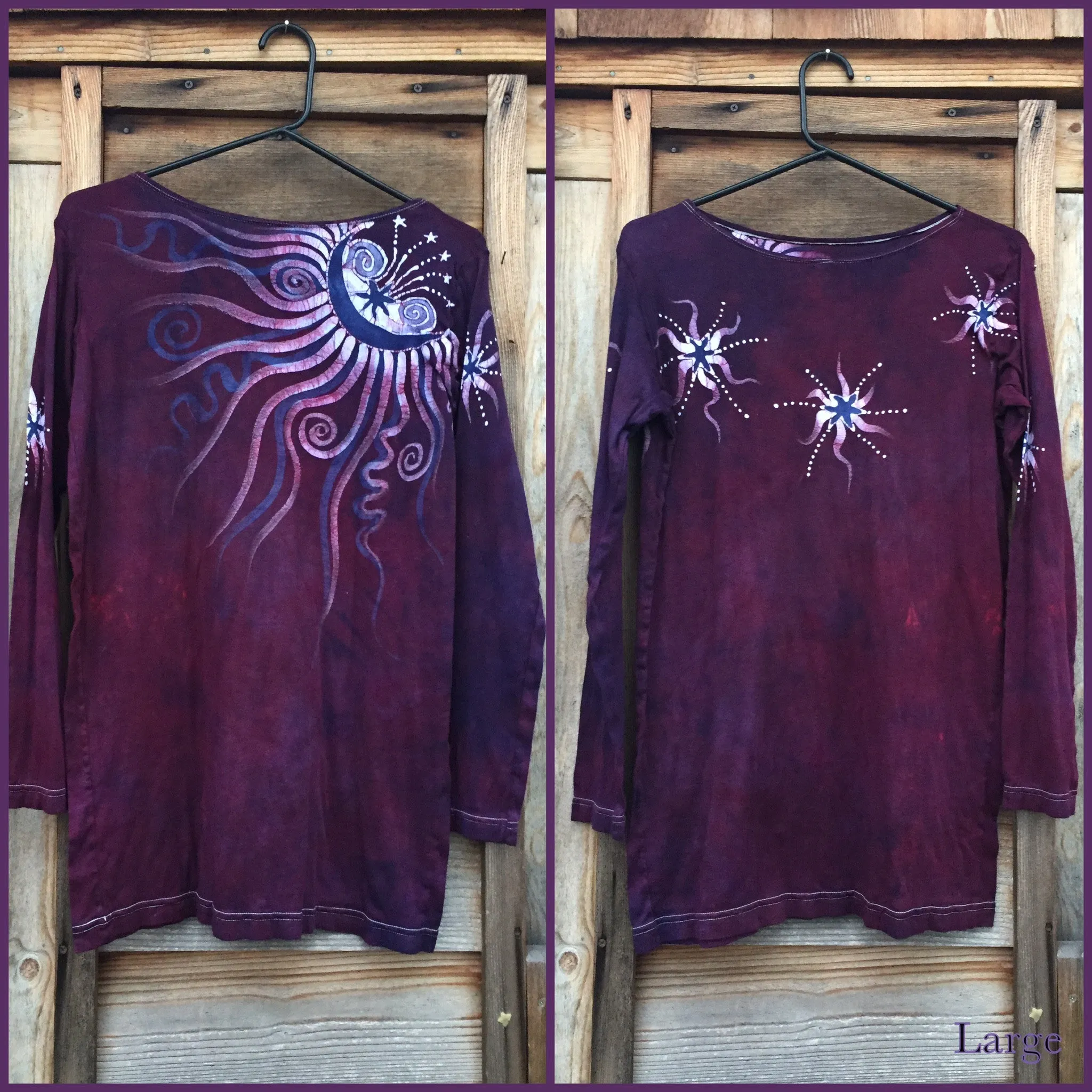 Maroon Shoulder Moon Long Sleeve Batik Top