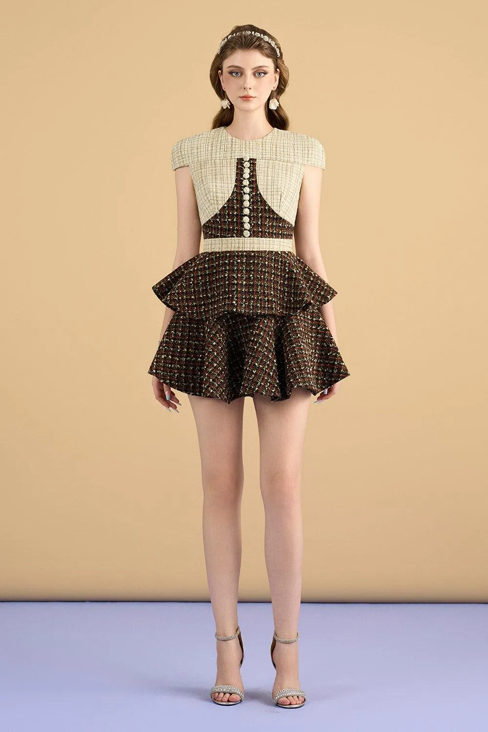 Martha A-line Wavy Tweed Mini Skirt