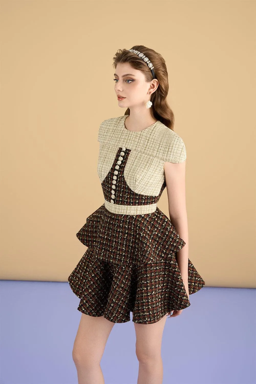 Martha A-line Wavy Tweed Mini Skirt