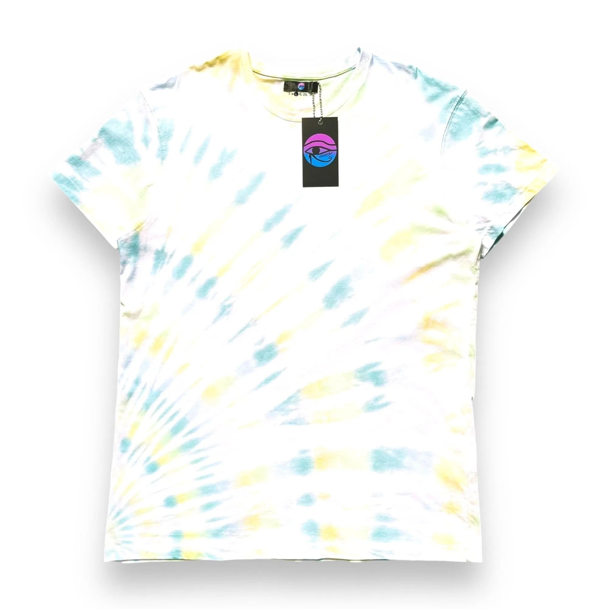 Matcha Green, Yellow, Deep Green & Sky Blue Sunburst Tie Dye T Shirt