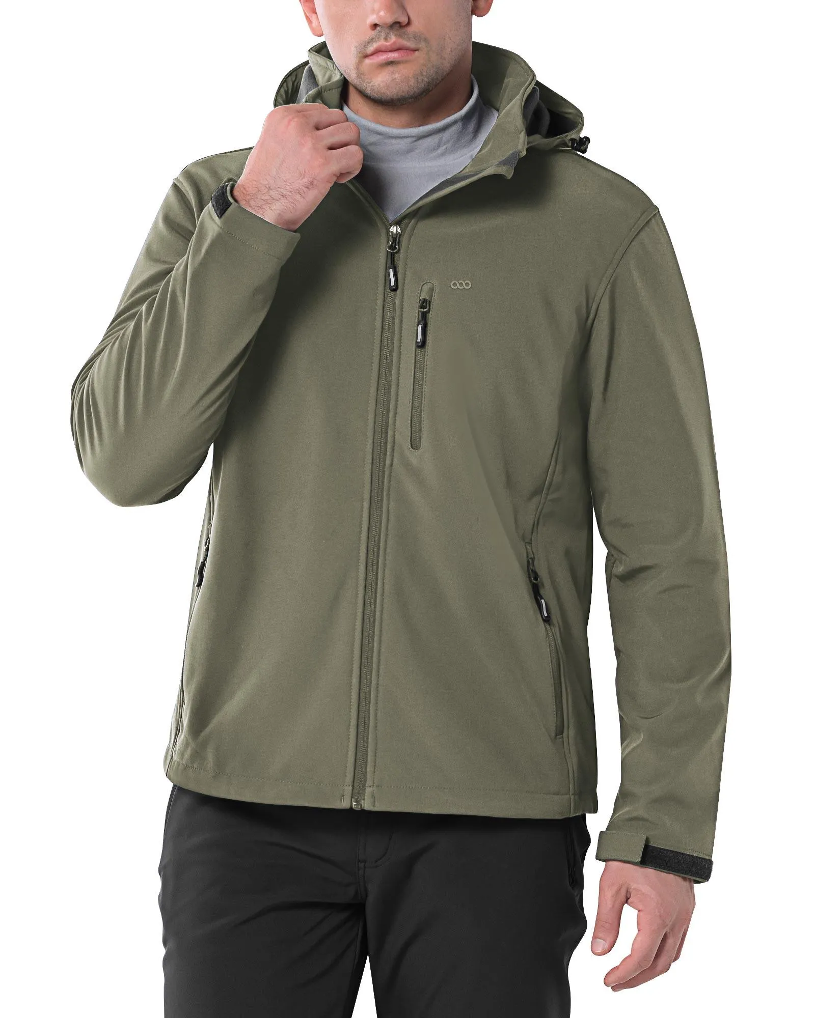 Men's Softshell Jacket with Hood Fleece Lined Windbreaker Lightweight Waterproof Jackets for Hiking