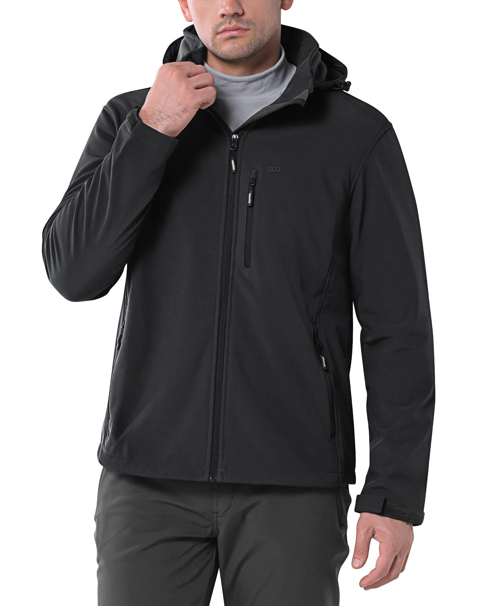 Men's Softshell Jacket with Hood Fleece Lined Windbreaker Lightweight Waterproof Jackets for Hiking