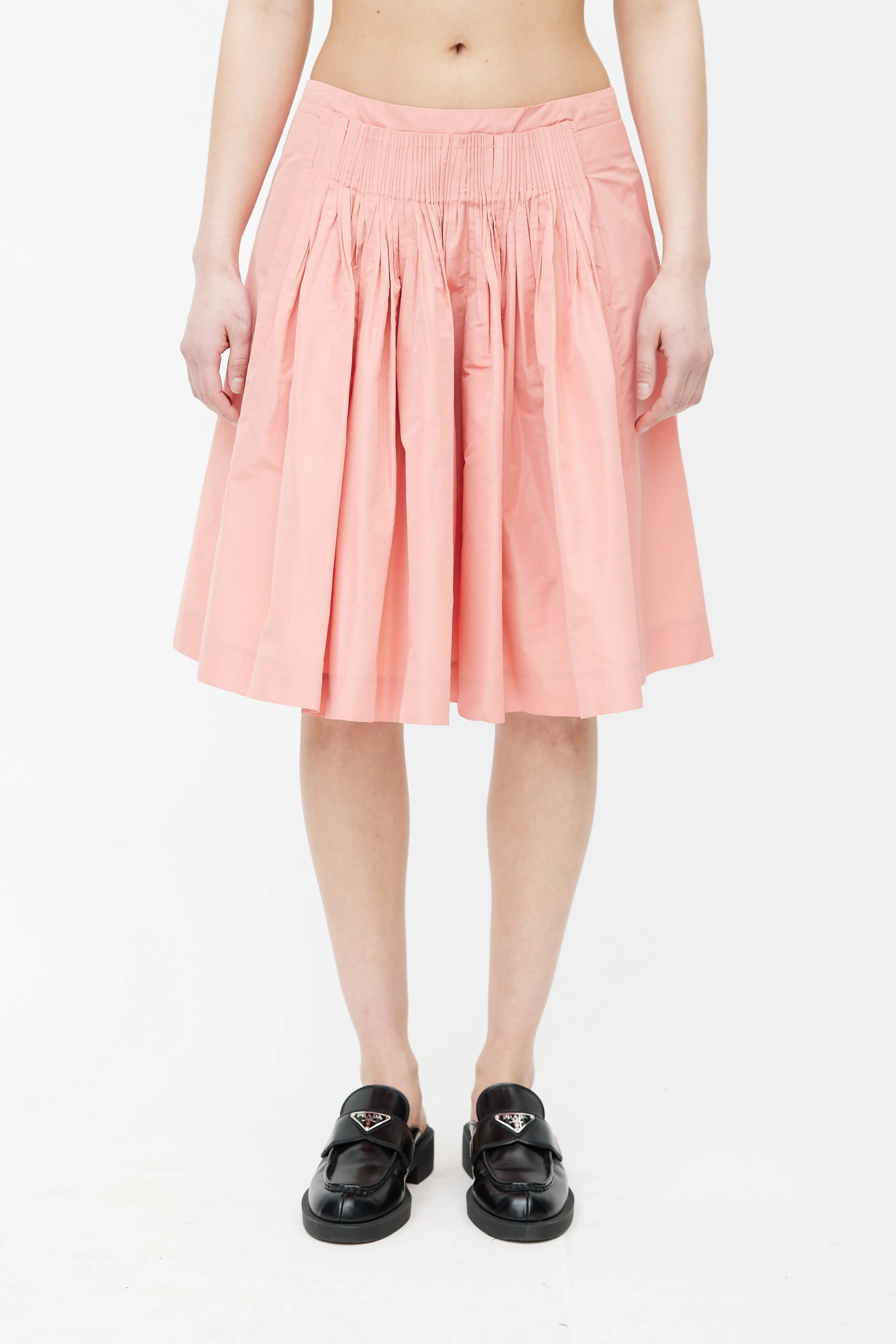 Pink Pleated A-Line Skirt