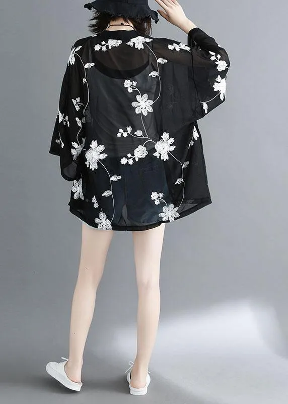 Plus Size Black Bat Wing Sleeve Summer Long Sleeve Cardigans