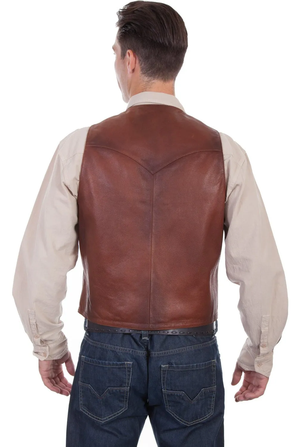 Scully Mens Classic Yokes Brown Leather Leather Vest