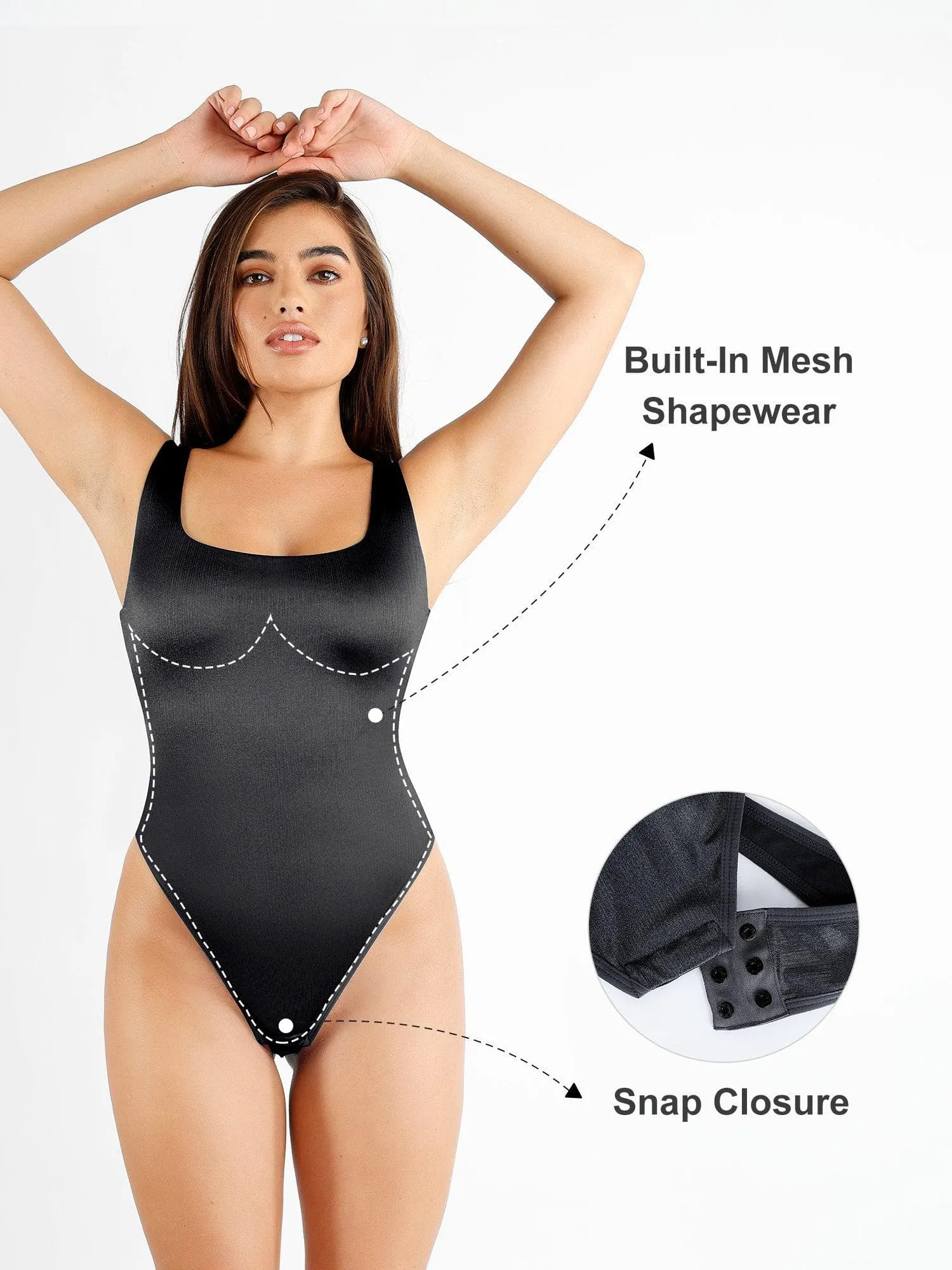 Shapewear Square Neck Smoothing Shine Thong Bodysuit