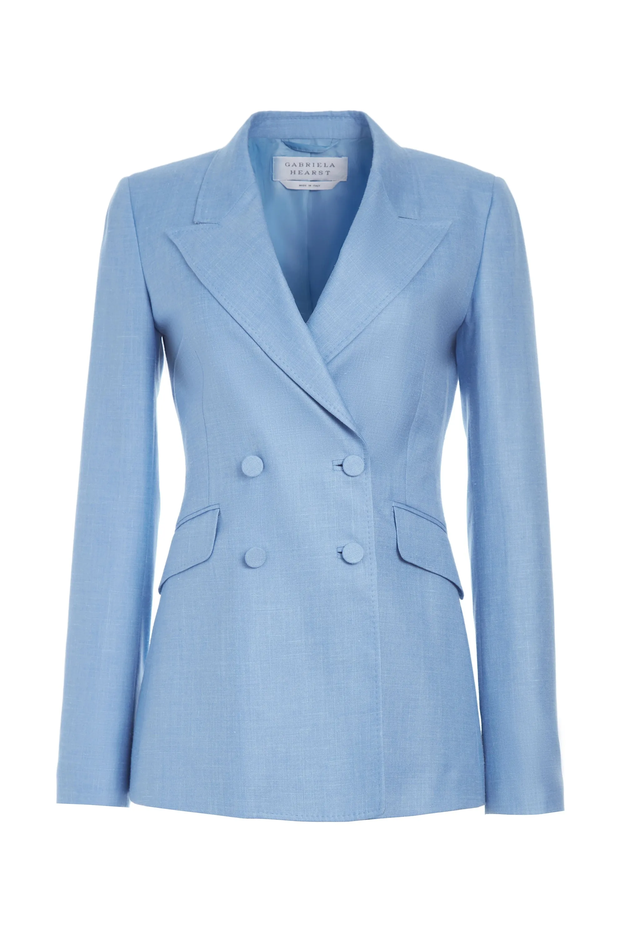 Stephanie Blazer in Light Blue Virgin Wool and Silk Linen Twill