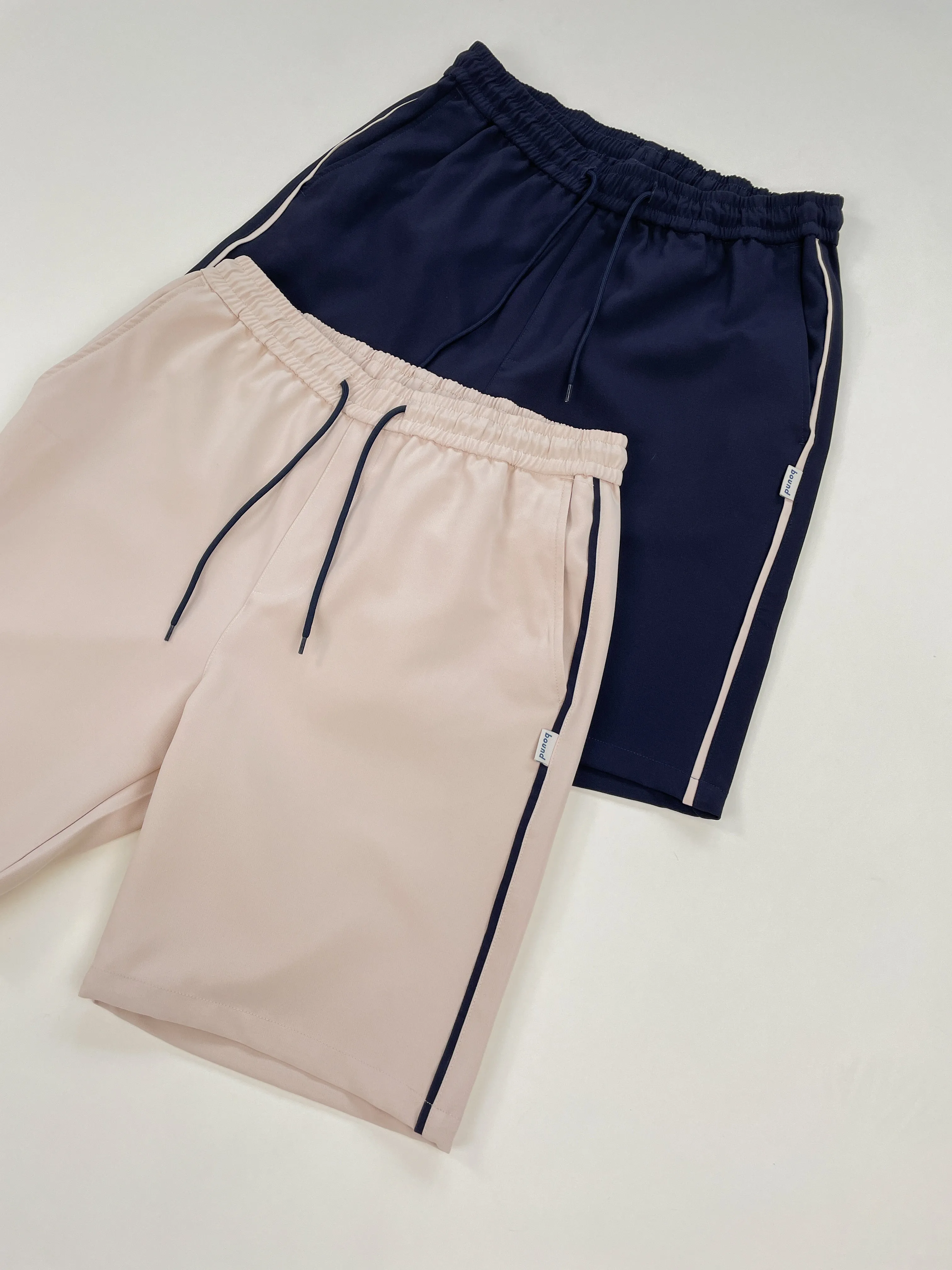 STRIPE TRACK SHORTS - NAVY / ECRU