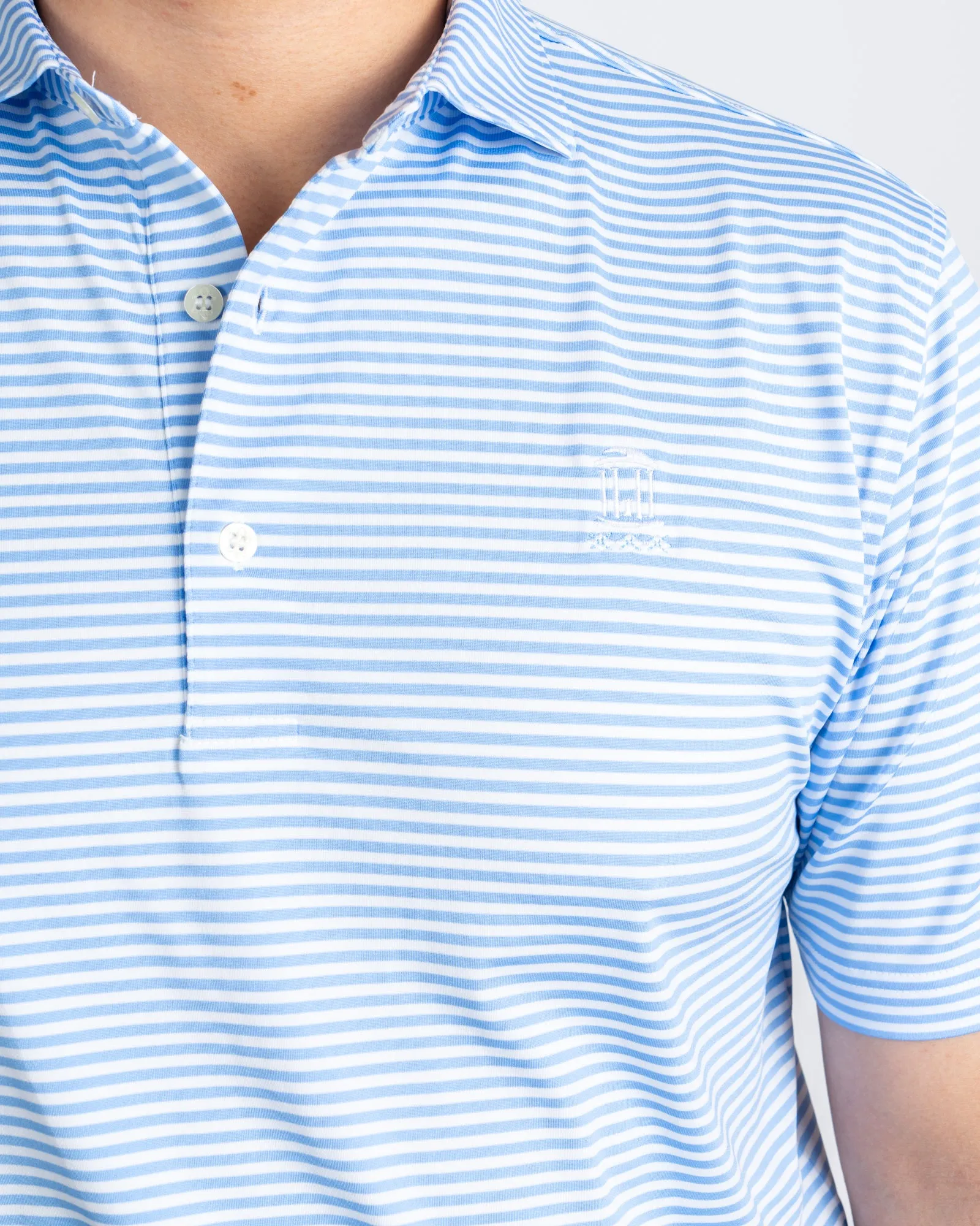 True Blues Old Well Performance Polo - Blue/White Stripe