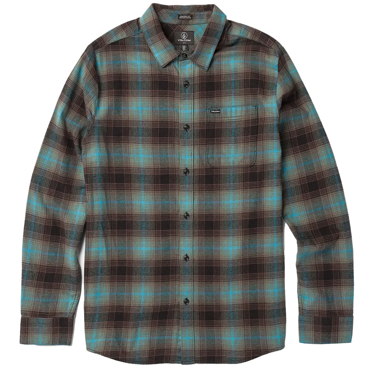 Volcom Caden Plaid Long Sleeve Button-Up Flannel Shirt - Tower Grey