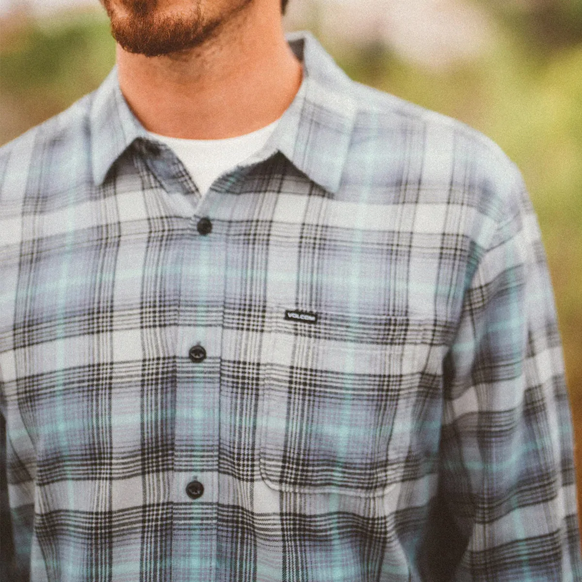 Volcom Caden Plaid Long Sleeve Button-Up Flannel Shirt - Tower Grey