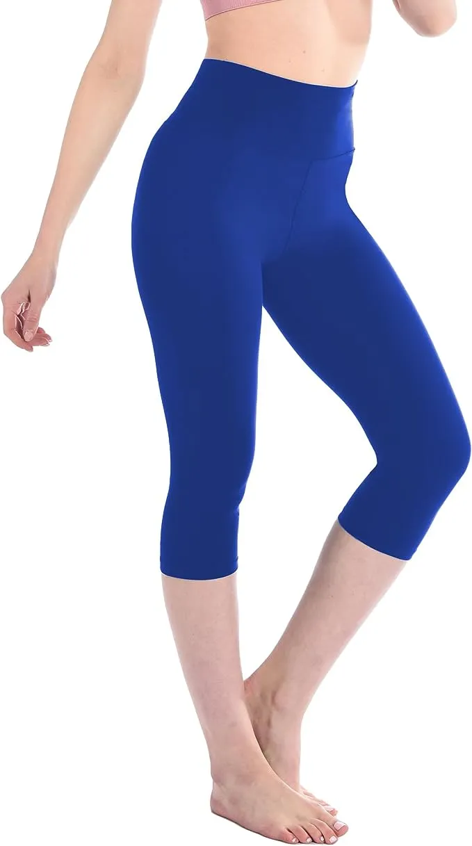 Women's High Waist 3/4 Leggings Opaque Black for Sports Gym Yoga